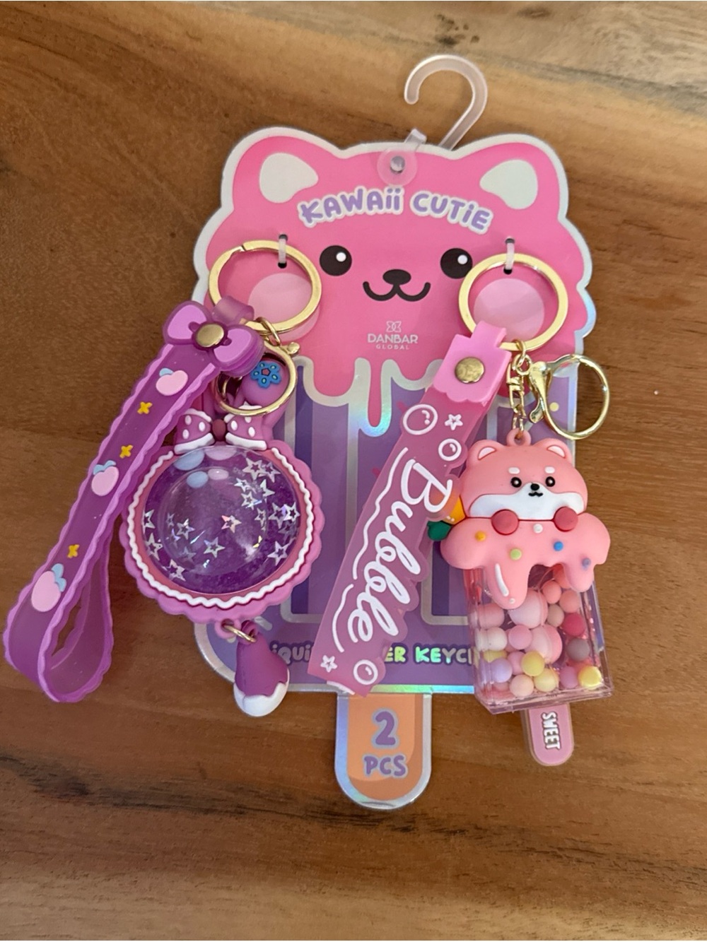KAWAII CUTIE LIQUID SHAKY KEYCHAIN “star Bunny” And “bubble popsicle bear”NWT